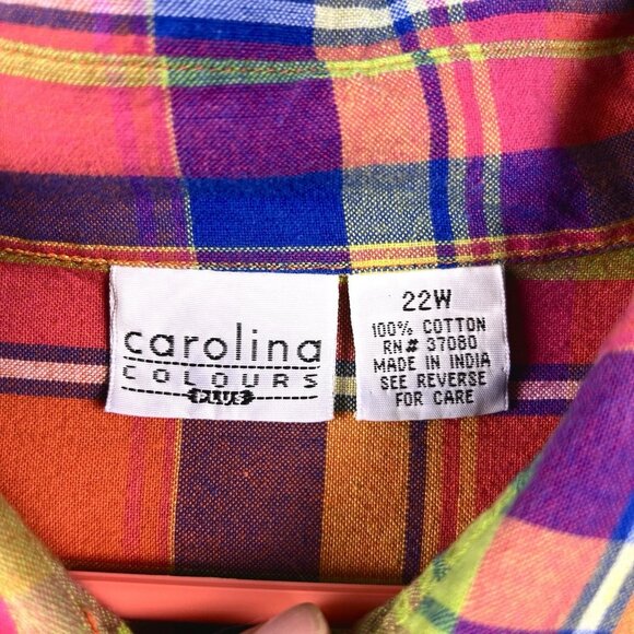 Carolina Colours Women’s 22W 3X Plaid Button Up Shirt Multi-Color Short Sleeve - Picture 5 of 15
